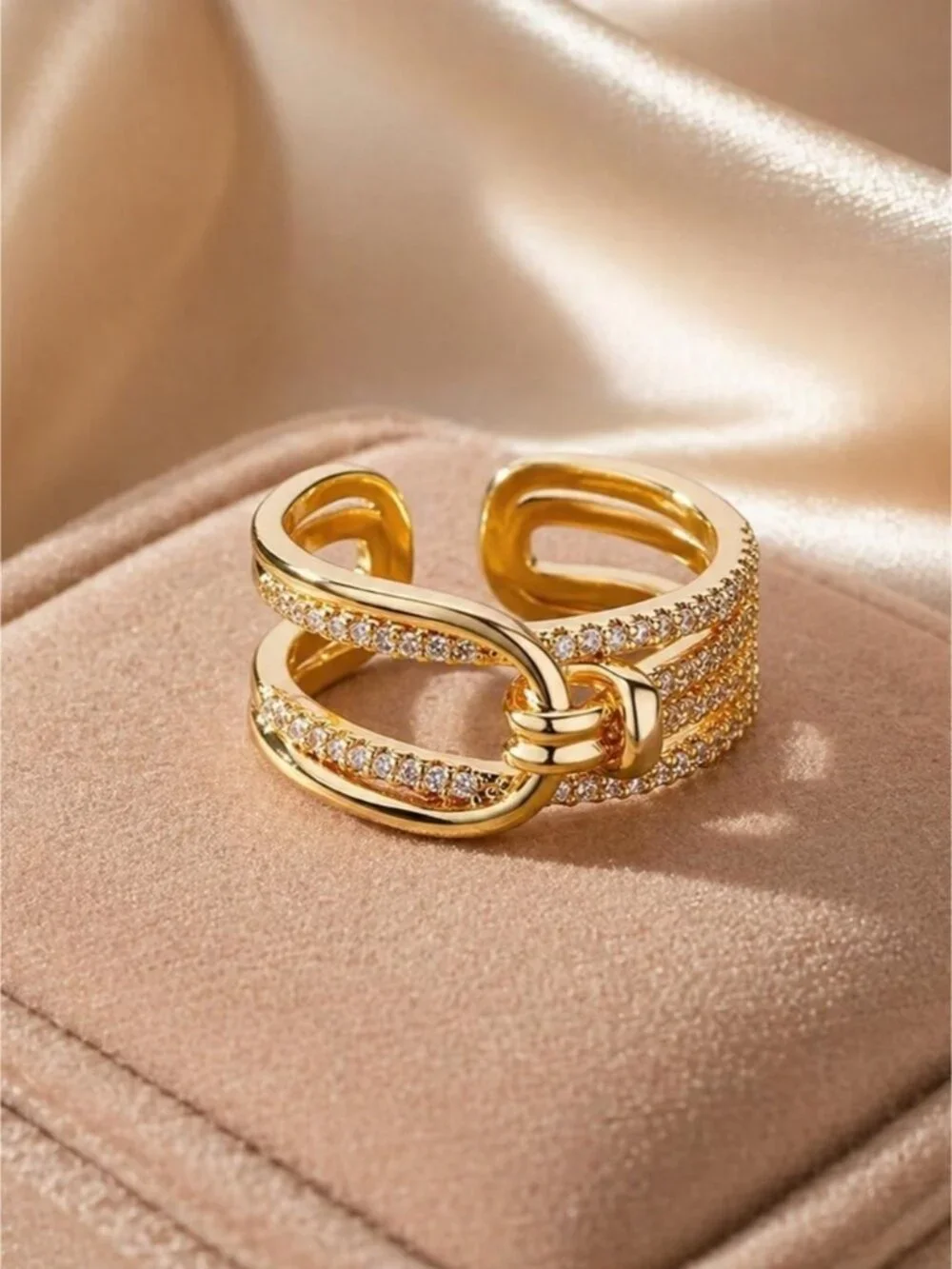Gold Knot Pavé Open Band Ring